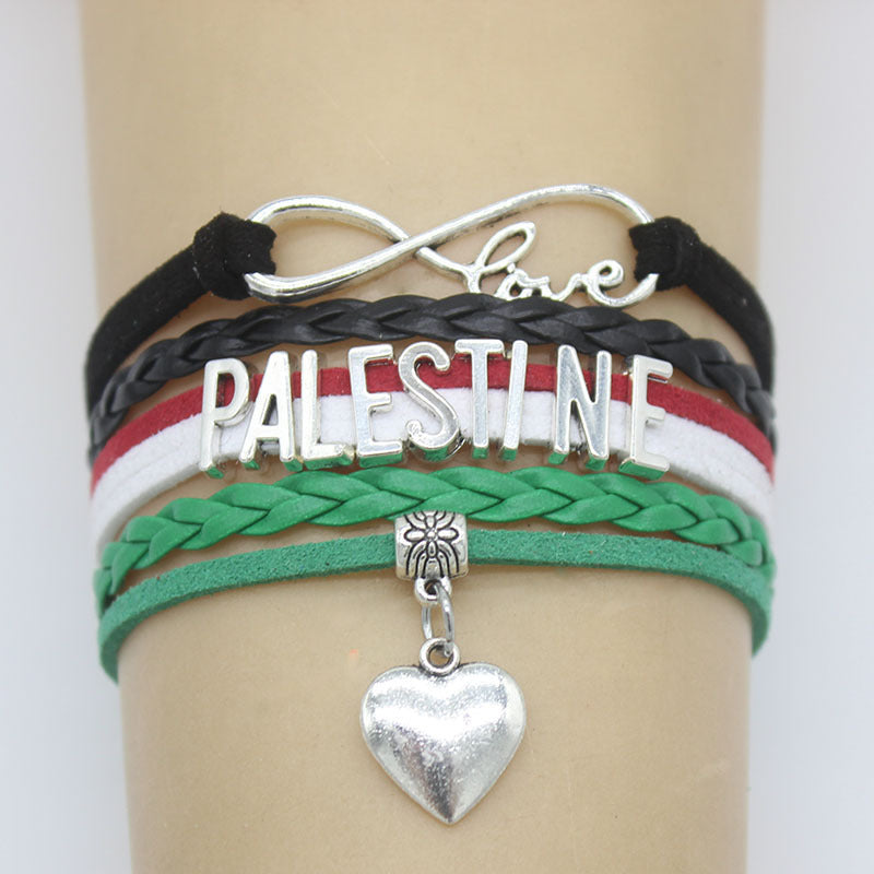 Braccialetto con ciondolo "Infinity Love Palestine" Palestina
