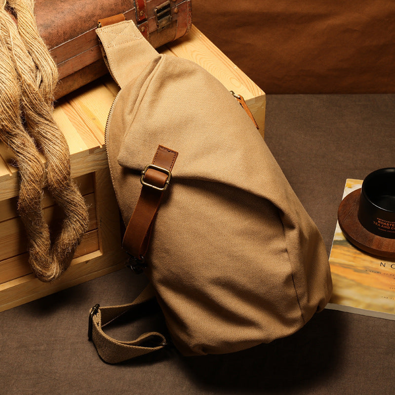 Zaino a Tracolla Uomo, in Tela e Pelle Stile Vintage Casual