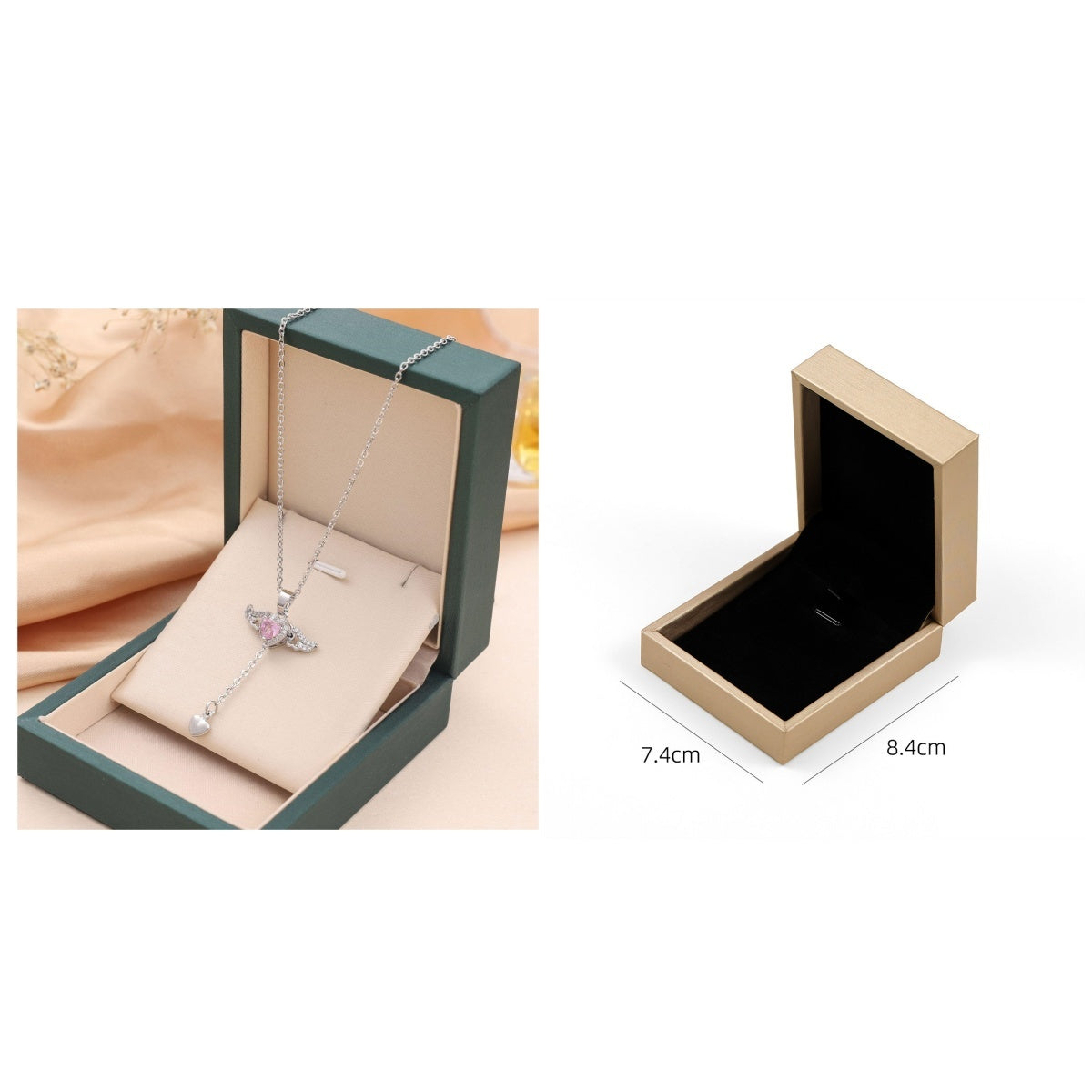 Collana con nappa, ali d'angelo e cuore di Cupido in movimento, con catena per clavicola in cristallo