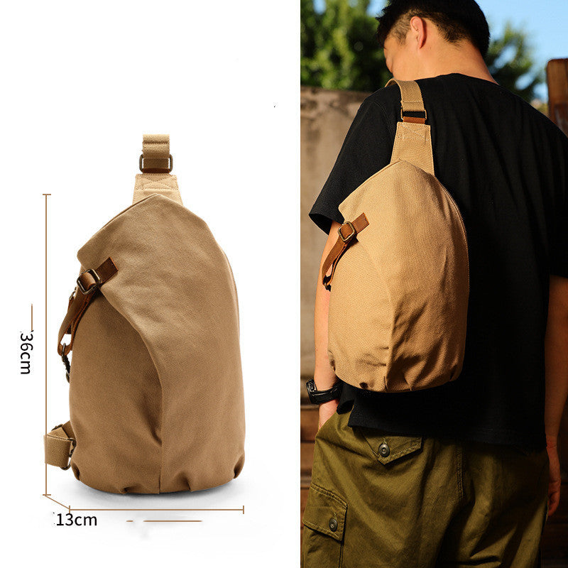 Zaino a Tracolla Uomo, in Tela e Pelle Stile Vintage Casual