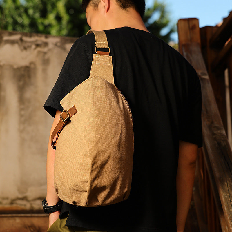 Zaino a Tracolla Uomo, in Tela e Pelle Stile Vintage Casual