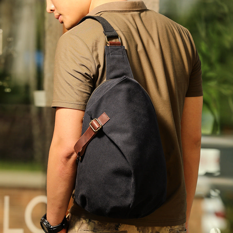 Zaino a Tracolla Uomo, in Tela e Pelle Stile Vintage Casual