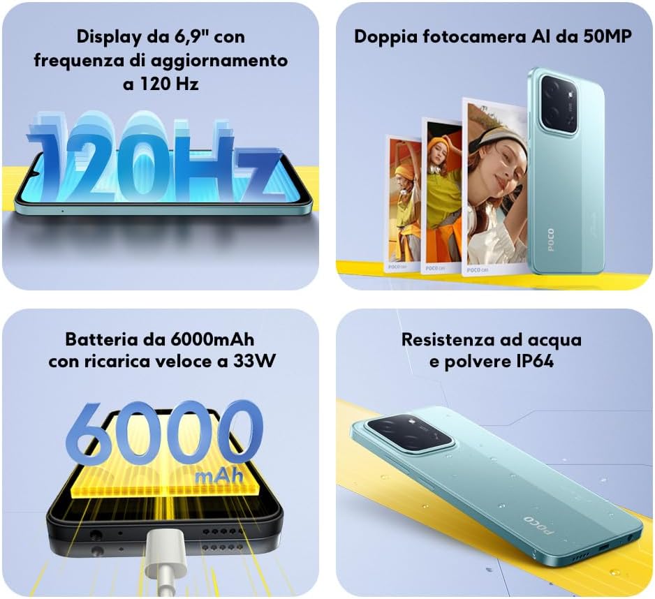 XIAOMI POCO C85, 8+256GB Smartphone, 6.9" 120Hz 8mm Design, MediaTek Helio G81-Ultra Octa-core, 50MP Dual AI Camera, 6000mAh, 2 Year Warranty, Black, Charger Not Included