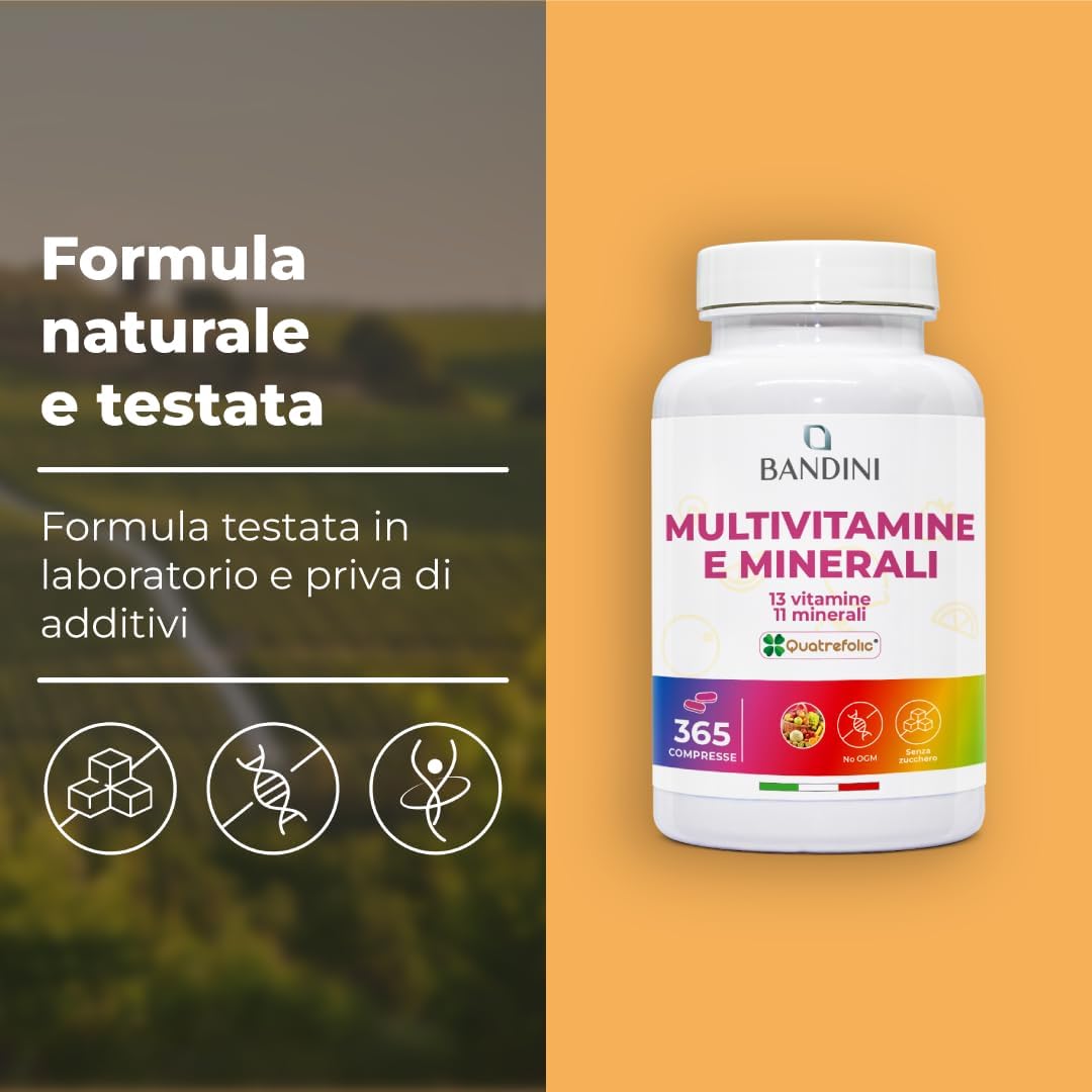 Bandini® Complete Multivitamin 365 Tablets (1 Year Escort) – Multivitamin Complex Supplement with 13 Vitamins and 11 Minerals – Multi-Vitamin Complex for Men and Women – Made in Italy
