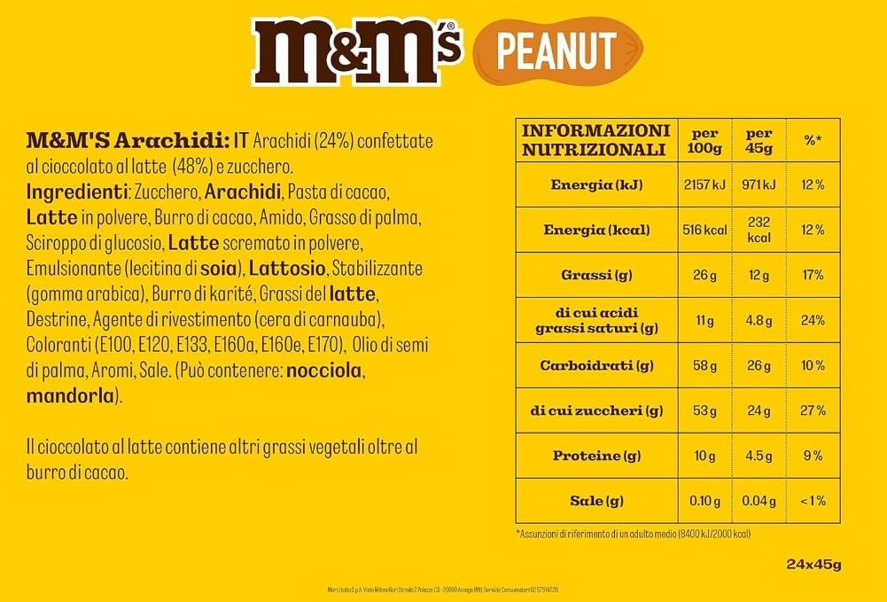 M&M's Peanut Chocolate Confetti Containing Peanuts, 24 Sachets Each 45G Chocolate Praline: Total 1080g