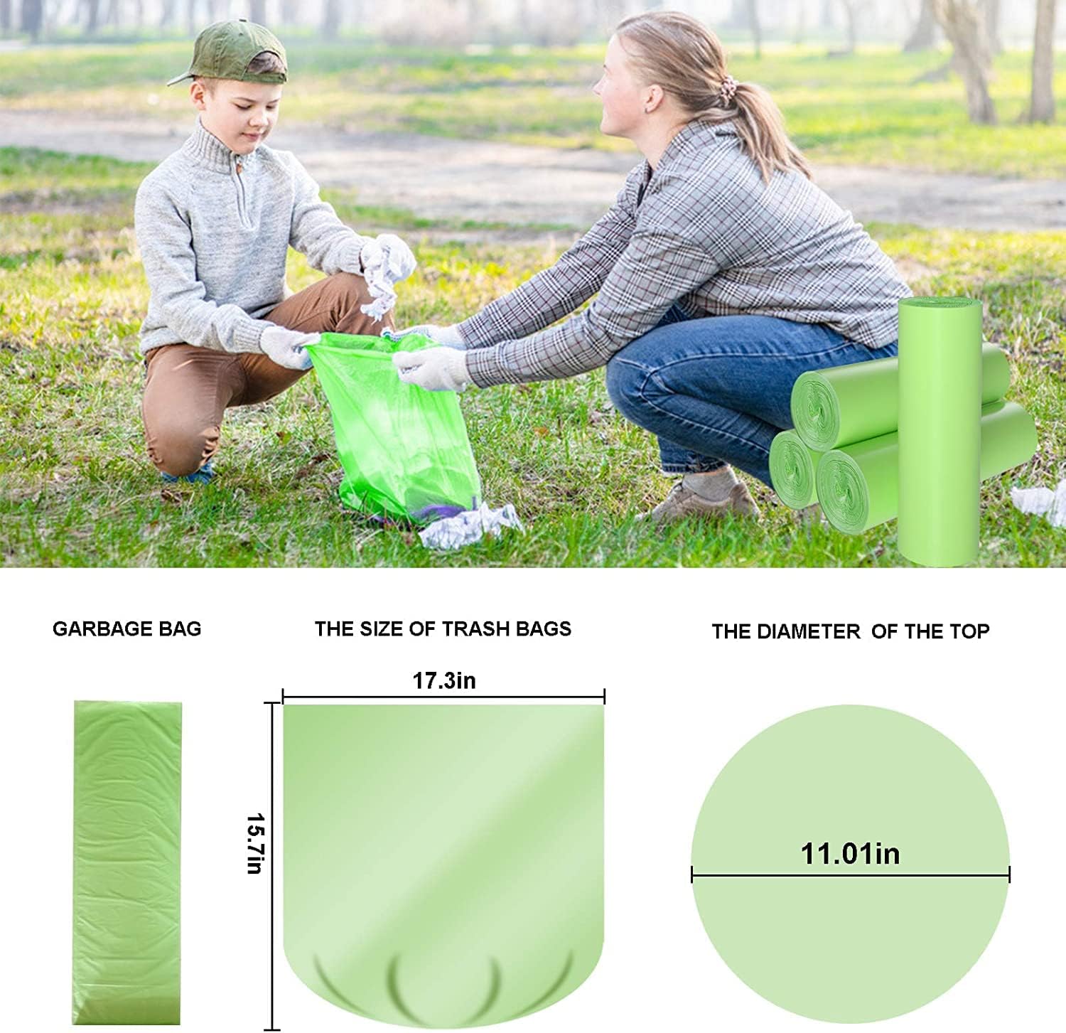 Organic Waste Bags, Garbage Bags 5L 80 Pieces, Thick Biodegradable Waste Bags for Kitchen/Office Household Waste/Garden (Green)