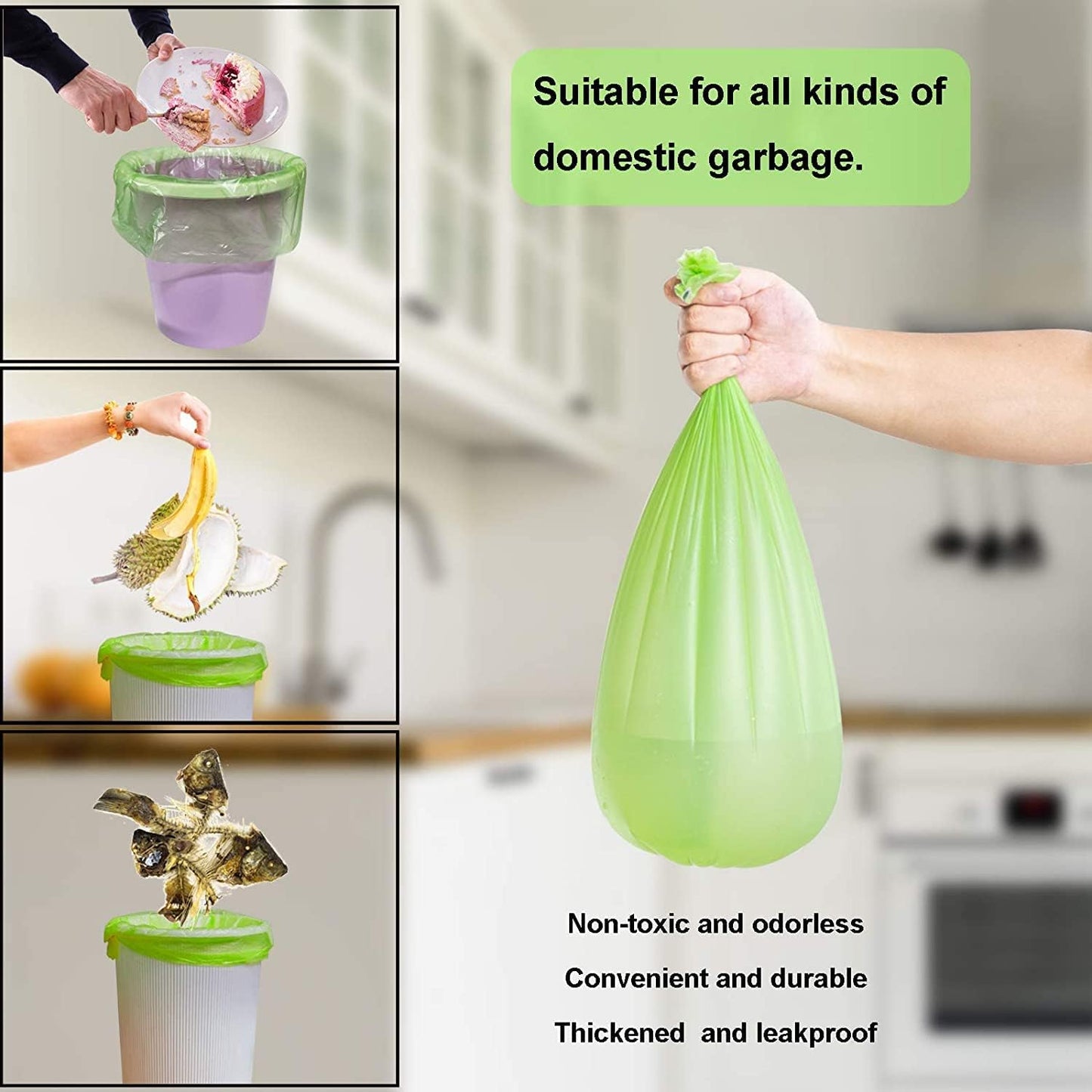 Organic Waste Bags, Garbage Bags 5L 80 Pieces, Thick Biodegradable Waste Bags for Kitchen/Office Household Waste/Garden (Green)