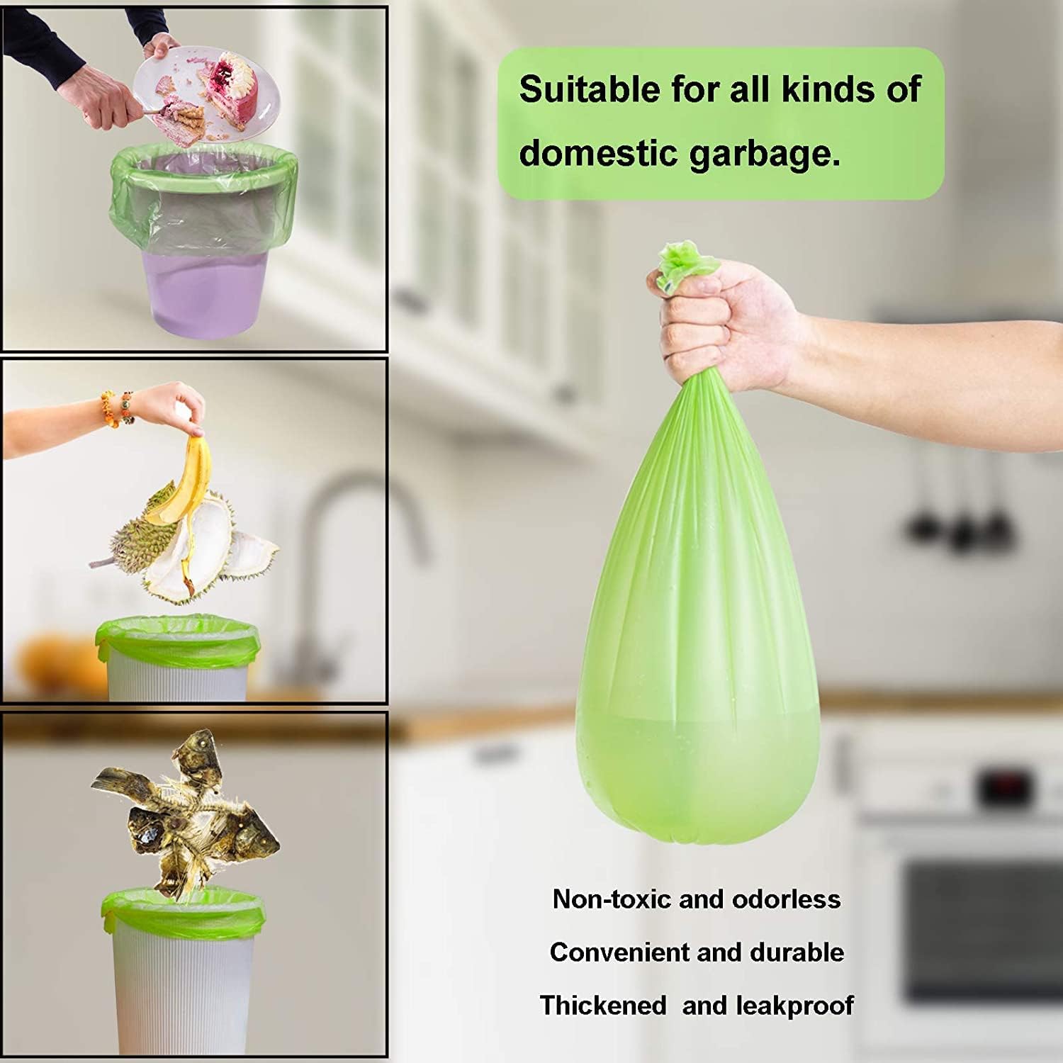 Organic Waste Bags, Garbage Bags 5L 80 Pieces, Thick Biodegradable Waste Bags for Kitchen/Office Household Waste/Garden (Green)