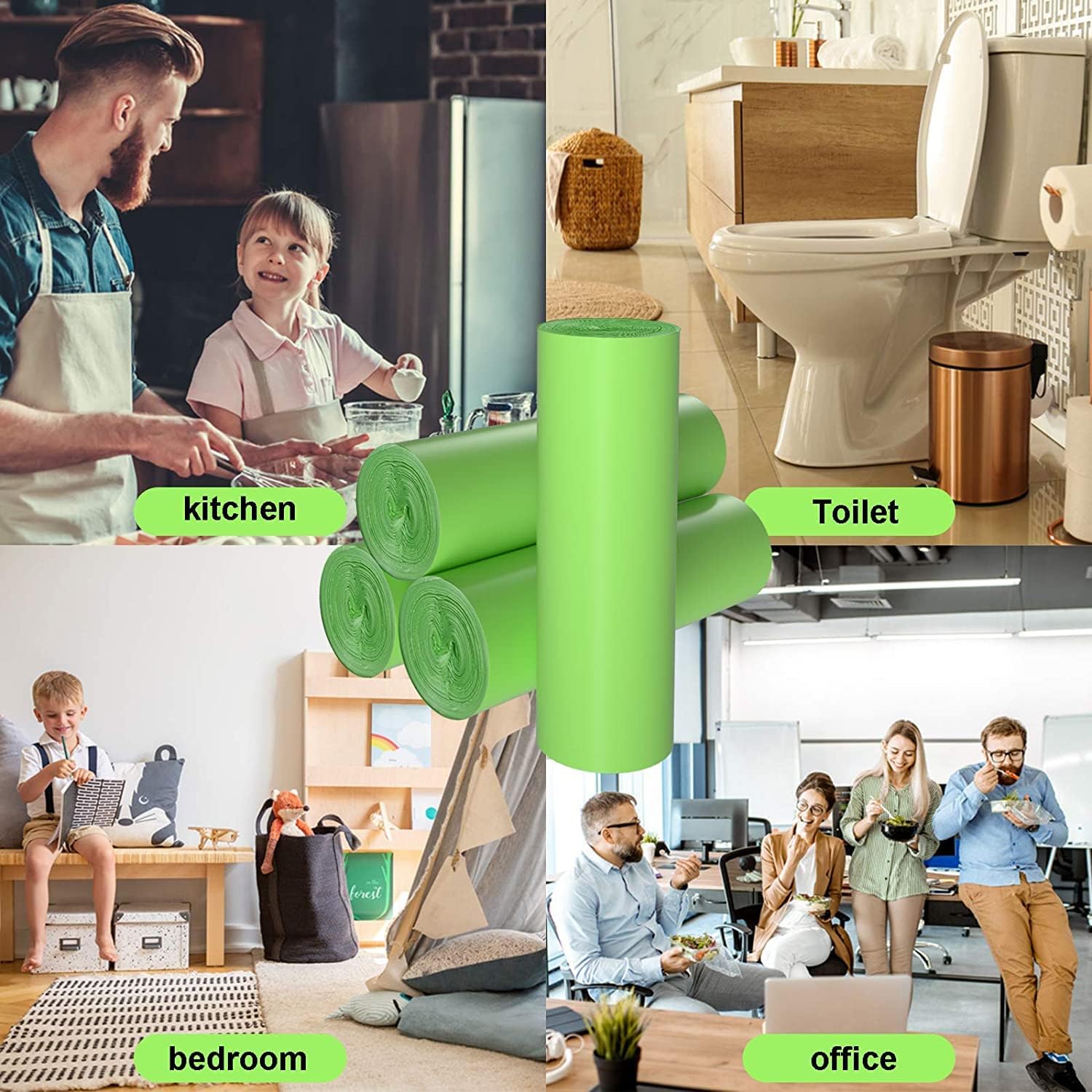 Organic Waste Bags, Garbage Bags 5L 80 Pieces, Thick Biodegradable Waste Bags for Kitchen/Office Household Waste/Garden (Green)