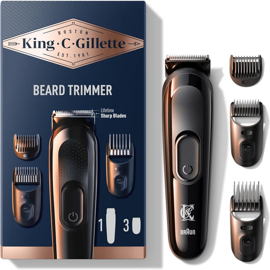 King C. Gillette Kit REGOLABARBA UOMO, 1 Testina, 3 Pettini Regolatori, 1 Spazzolina, 1 Caricatore, RASOIO BARBA ELETTRICO, Idea Regalo Uomo Kit professionale
