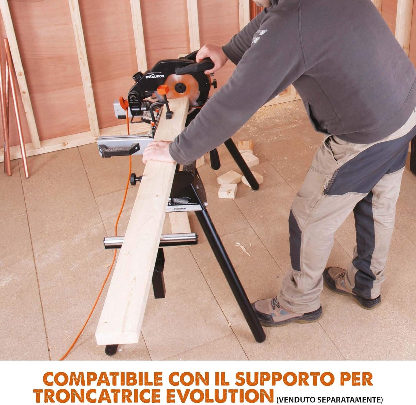 Evolution Power Tools R210Cms Multi-Material Radial Mitre Saw, 210 Mm, 230 V, Multicoloured, 42 x 29 x 32 cm, Idle speed 3750 rpm, Maximum cutting angle: 45°