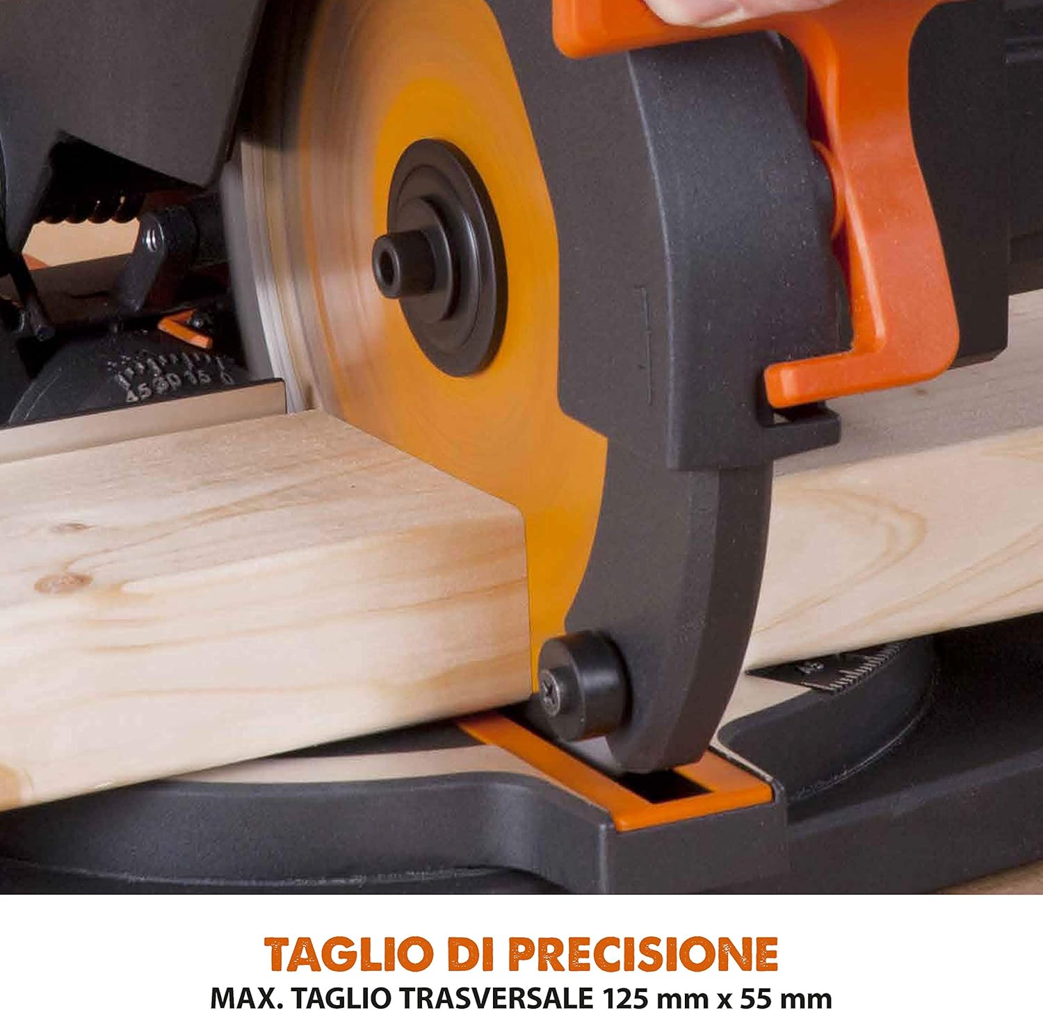 Evolution Power Tools R210Cms Multi-Material Radial Mitre Saw, 210 Mm, 230 V, Multicoloured, 42 x 29 x 32 cm, Idle speed 3750 rpm, Maximum cutting angle: 45°