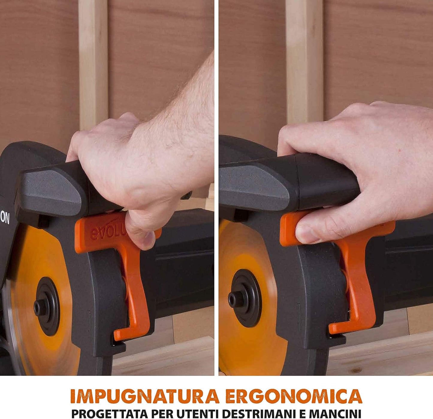 Evolution Power Tools R210Cms Multi-Material Radial Mitre Saw, 210 Mm, 230 V, Multicoloured, 42 x 29 x 32 cm, Idle speed 3750 rpm, Maximum cutting angle: 45°