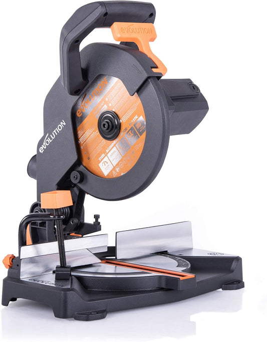 Evolution Power Tools R210Cms Multi-Material Radial Mitre Saw, 210 Mm, 230 V, Multicoloured, 42 x 29 x 32 cm, Idle speed 3750 rpm, Maximum cutting angle: 45°