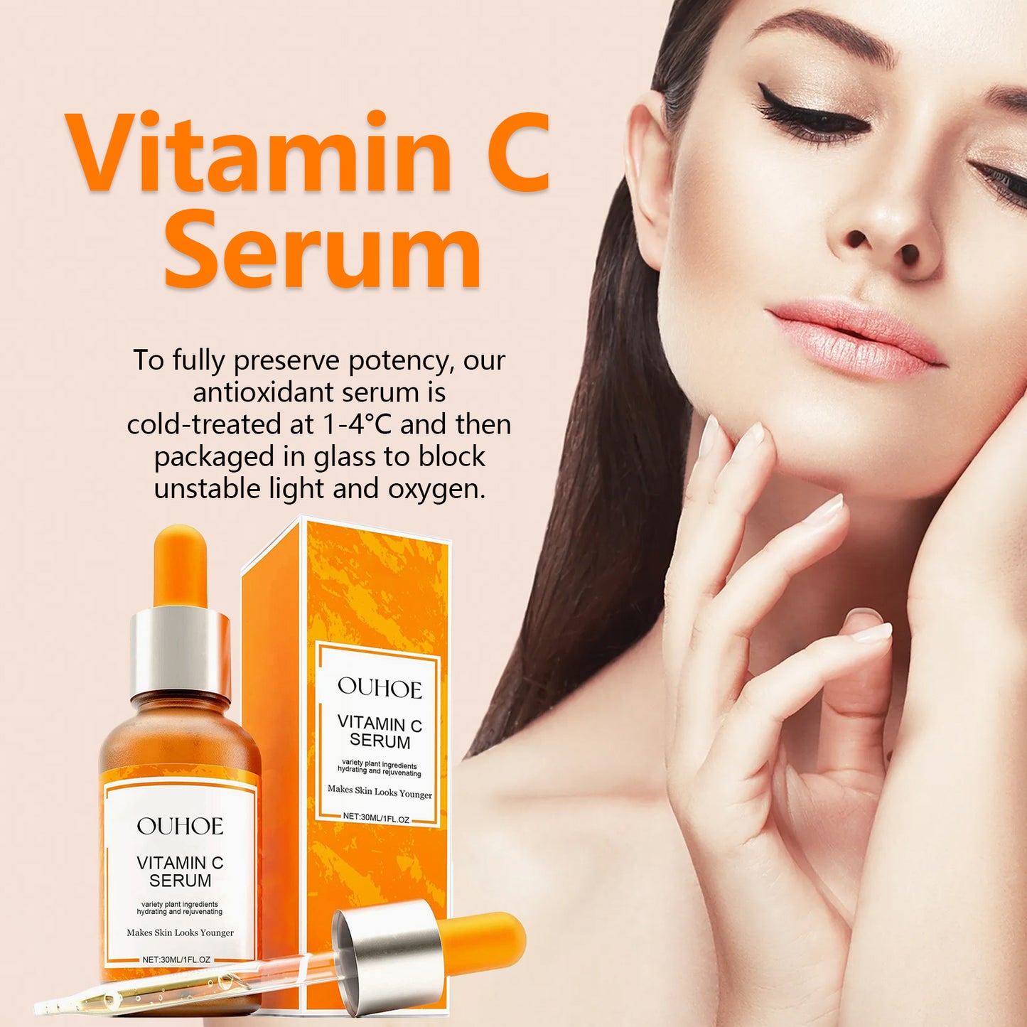 Siero viso alla vitamina C, schiarisce le linee sottili e rassoda la pelle del viso. Siero anti-età.