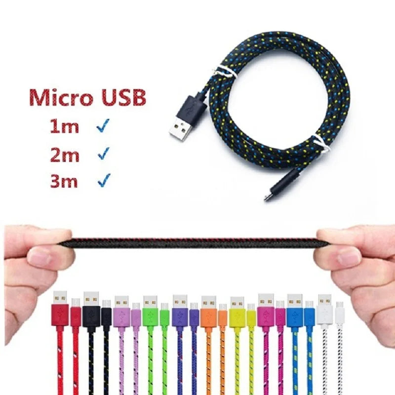 Cavo di ricarica Micro USB 1M 2M 3M in nylon intrecciato per Samsung Sony Xiaomi Android Phone