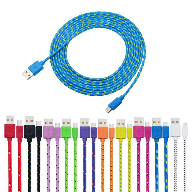 Cavo di ricarica Micro USB 1M 2M 3M in nylon intrecciato per Samsung Sony Xiaomi Android Phone